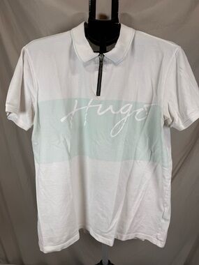 HUGO Boss Quarter-Zip Polo White Green Stripe- Size XL